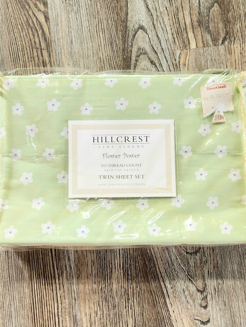 Hillcrest Flower Power Twin Sheet Set Green White Flower 310 Count Cotton Sateen